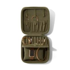 Frankie Jewelry Case In Dark Moss, Large -Rimowa Sale Eco Jewelry Case Large Dark Moss Aerial Compartment Open Proppedcopy2