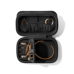 Frankie Jewelry Case In Onyx, Small -Rimowa Sale Eco Jewelry Case Small Dark Moss Aerial Compartment Open Propped SUEDEcopy2 c96700fb 5078 4461 9176 e85bb355a95b
