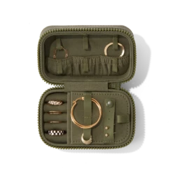 Frankie Jewelry Case In Dark Moss, Small -Rimowa Sale Eco Jewelry Case Small Dark Moss Aerial Propped SUEDEcopy2